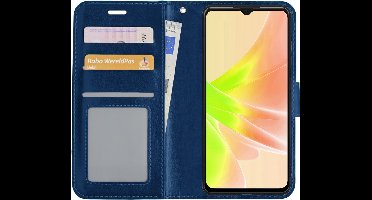Hoesje - Met Pasjeshouder - Geschikt voor OPPO A57s - Luxe Bookcase Portemonee - Flip Case - Kunstleer Book Case - Flipcase - Book Cover - Walletcase - Portemonneehoes - Donkerblauw