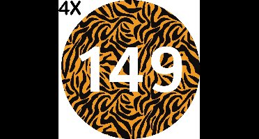 Containerstickers Huisnummer "173" - 25x25cm - Tijger Print Cirkel met Wit Nummer- Set van 4 dezelfde Vinyl Stickers - Klikostickers