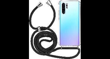 Hoesje Geschikt voor Huawei P30 Pro Hoesje transparant silicone met Koord - Hoesje Geschikt voor Huawei P30 Pro hoesje met koord Zwart