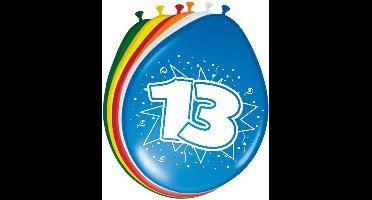 Folat Verjaardag leeftijd ballonnen - 13 jaar - 8x - multi - 30 cm - feestartikelen/versieringen