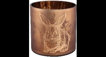 PTMD Windlicht Mauren - 15x15x15 cm - Glas - Bruin