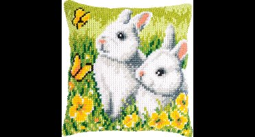 Vervaco - Kruissteekkussen kit - Konijnen en vlinders - PN-0200552 - Borduren - Borduurpakket - Borduurpakket volwassenen - Borduurpakket kind