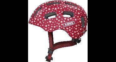 ABUS fietshelm Youn-I 2.0 - met licht voor kinderen, tieners en jongvolwassenen - voor meisjes en jongens - rood met hartjespatroon, maat M