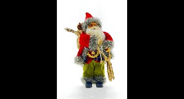Luxe Afgewerkte Kerst Decoratie Kerstman Staand Rood/Groen 30cm