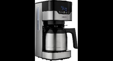 MEDION koffiezetapparaat met thermoskan en timer (filterapparaat, 8 kopjes, 1,2 liter, 900 watt, 3 standen, warmhoudfunctie, timer, anti-druppel, display, MD18458) roestvrij staal