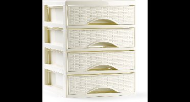 Plasticforte Ladeblokje/bureau organizer met 4x lades - creme wit - L18 x B21 x H23 cm