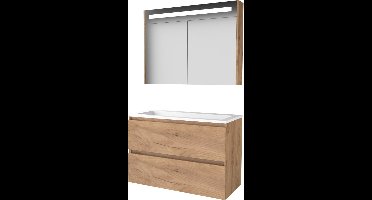 Basic Premium 46 badmeubelset met spiegelkast met geïntegreerde LED verlichting, greeploze wastafelonderkast met 2 lades en acryl wastafel met 1
