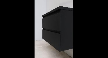 Basic Bella Badkamermeubelset - 80x55x46cm - 1 wasbak - Acryl - Wit - 1 kraangat - Wandspiegel zonder verlichting - Melamine Zwart mat