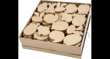 Paas Decoraties - Hangende Decoraties voor Pasen - Papier Maché Paasornamenten met Jute Koord - Hoogte 10 cm - 114 Stuks