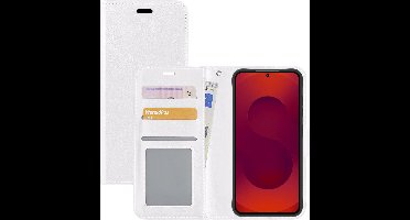 Hoesje - Met Pasjeshouder - Geschikt voor Samsung Galaxy S25 Plus - Luxe Bookcase Portemonee - Flip Case - Kunstleer Book Case - Flipcase - Book Cover - Walletcase - Portemonneehoes - Wit
