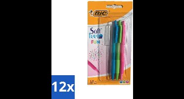 BIC - Balpennen - Lichtgroen, Lichtblauw & Roze - Intrekbaar - 3 Balpennen - Voordeelverpakking - 12 stuks