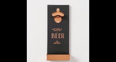 Opener - Wand opener - Hout - Zwart - Koper - Cadeau - 12x4.5x29.5cm. - opvangbakje