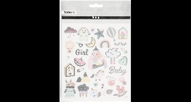 Stickers, baby girl, vel 15x16,5 cm, ca. 30 stuk, 1 vel