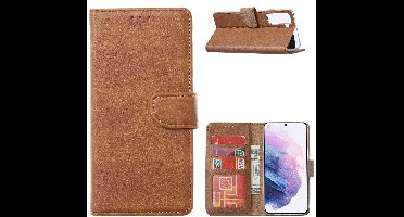 Hoesje Geschikt Voor Samsung Galaxy S21 Ultra Hoesje Geschikt Voor Samsung Galaxy S21 Ultra Portemonnee bookcase met Pasjeshouder - Bruin