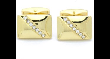 Manchetknopen - Goud Rechthoekig met Diagonale Witte Stenen