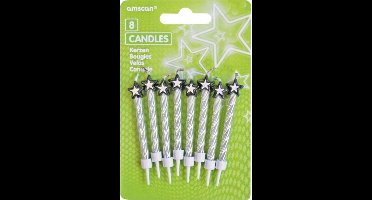 Zilveren Taartkaarsen met Ster - 8 Stuks, 6cm - Verjaardagen & Feesten