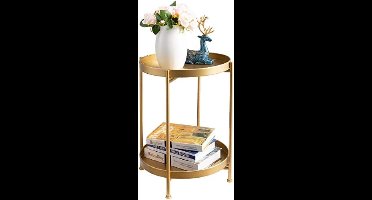Ronde Bijzettafel Met 2 Lagen, Snacktafel Salontafel Nachtkastje Banktafel Geschikt voor Woonkamer Slaapkamer Balkon of Terras