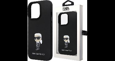 Karl - Lagerfeld - KLHCP14XSMHKNPK hoesje voor iPhone - 14 - Pro - Max - 6.7 - zwart - Siliconen - Ikonik - Metalen - Pin