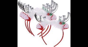 Home & styling Kerst diadeems/haarbanden - 4x - rendier gewei met oren - zilver - polyester