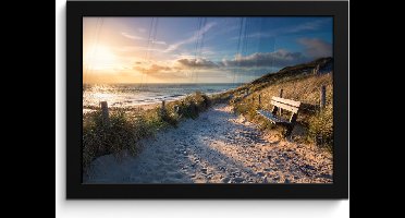 PosterMonkey - Poster in lijst - Fotolijst - Strand - Zee - Duin - Bankje - Poster frame - Poster - Wanddecoratie - Foto met lijst - Kader - 30x20 cm - Poster strand - Posterlijst