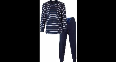 MEQ Heren Pyjama - Gestreept Dessin - Borstzakje - Blauw - Maat M