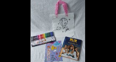 Brievenbus cadeau voor Meisje - 4 producten - 300 g - K3 vriendenboek - Dans Van De Farao - 24 stiften - Handgeschilderd cadeau tas - stickers - Cadeaupakket - Cadeaupakketje - Muziekland- cadeautjes voor meisje