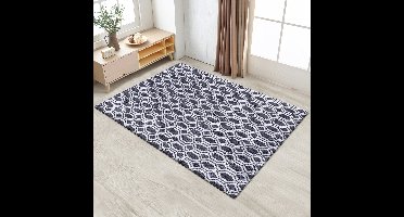 FLOORDIREKT Vloerkleed Op Maat Casablanca - Modern Woonkamer Tapijt - Soft - Zwart & Wit - 87 x 250 cm