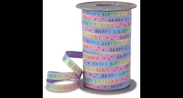 Luxe Krullint Happy Birthday Pastel Regenboog – Decoratielint | 10 mm | 200mtr.