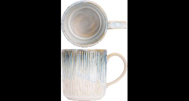 Cosy & Trendy Beker Listra Blauw/Wit - 4 Stuks 390 ml - Aardewerk - Vaatwasser-, Magnetron- en Ovenbestendig, Hittebestendig tot 180°C