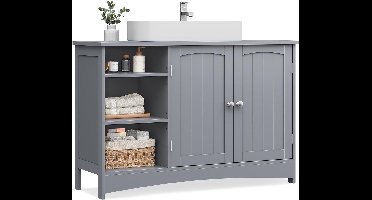 Furnstar - Wastafelonderkast - Badkamerkast - Extra lang - 30 x 90 x 60 cm - 2 deuren - Open vakken - In hoogte verstelbare planken - Duifgrijs - BBC410P36