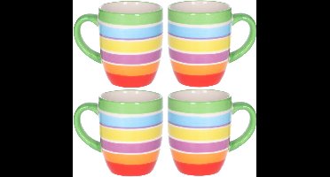 Secret de Gourmet Koffiemokken Curacao - 8x stuks - Keramiek - multi kleuren groen - 300 ml - 8 x 11 cm - Luxe uitstraling