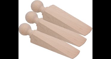 Gerimport Deurstopper/deurwig - 3x - beukenhout - beige - 17 x 4 x 3 cm