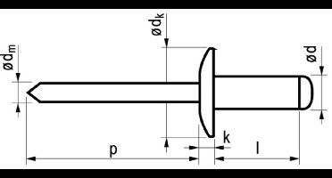 Popnagel Alu/Stl 1032 Gr Kop 4,8X28 250