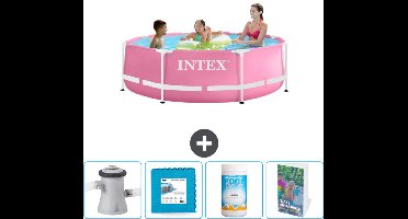 Intex Rond Frame Zwembad - 244 x 76 cm - Roze - Inclusief Zwembadfilterpomp - Vloertegels - Chloor - Zwembadgids