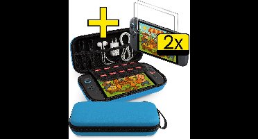Hoes Geschikt voor Nintendo Switch 2 Case Hoesje Polsbandje Met 2x Screenprotector - Bescherm Hoes Geschikt voor Nintendo Switch 2 Hoes Hard Cover - Blauw