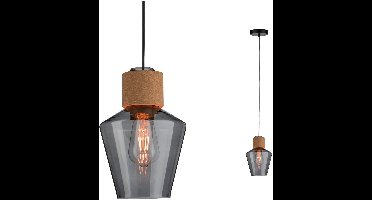 Neordic Hanglamp Edla E27 max. 20W Rookglas, Kurk, Zwart dimbaar Glas, Kurk, Metaal