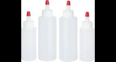 La Cucina Doseerflessen/garneerflessen - 4x - kunststof - 60 ml en 120 ml - poffertjes knijpflessen