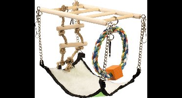 Houten hangbrug met hangmat 17x22x15cm