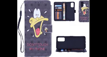 LuxeBass Boekhoesje met print geschikt voor Samsung Galaxy S21 Plus - Don't Touch My Phone Duck 3D - telefoonhoes - gsm hoes - telefoonhoesjes
