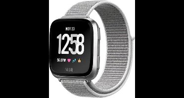 Shop4 - Geschikt voor Bandje geschikt voor Fitbit Versa - Nylon Grijs Wit