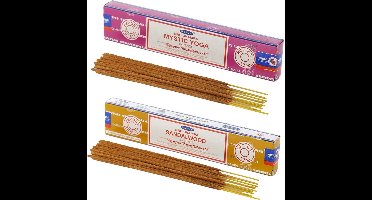 Satya Wierook cadeaus set - 2x geurstokjes - Sandelhout en Mystic Yoga geur - Meditatie