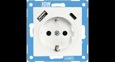 ION industries stopcontact met randaarde en USB A + USB C met kinderbeveiliging - V1/J1 alpin wit glanzend (10.300.414) - wandcontactdoos