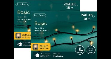 Lumineo Kerstverlichting - 2x - 240 leds - klassiek warm wit -1800 cm - black cable - timer en dimmer