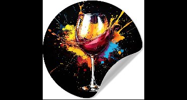 WallCircle® - Behangcirkel 30x30 cm - Muurstickers Wijn - Glas - Graffiti - Borrel - Rood - Verf - Muurcirkel woonkamer - Wandcirkel slaapkamer - Kamer decoratie zelfklevend - Muurdecoratie accessoires