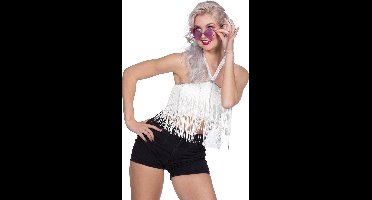 Wilbers & Wilbers - Feesten & Gelegenheden Kostuum - Dance Festival Top Wit Met Franjes Vrouw - Wit / Beige - One Size - Carnavalskleding - Verkleedkleding