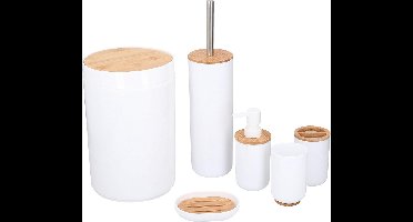 Toiletpapierhouder met Bamboedetails - Elegant Design - 6-delige set - Wit