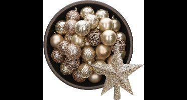 Decoris Kerstballen - 37x stuks - 6 cm - met ster piek - champagne - kunststof