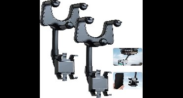 Telefoonhouder Auto Spiegel – Smartphone Houder Auto Binnenspiegel Hoofdsteun – Auto Accessories Interieur - Universeel zwart