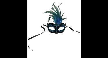 Power Escorts Venetiaans Masker Licht Blauw met Blauwe Steen en Veer