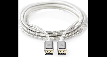 Nedis DisplayPort-Kabel - DisplayPort Male - DisplayPort Male - 8K@60Hz - Verguld - 2.00 m - Rond - Gevlochten - Zilver - Cover Window Box